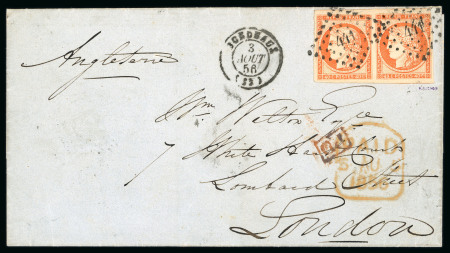 Stamp of France » Type Cérès de 1849-1850 1850, Cérès paire de Y&T n°5 40c orange oblitérée pc