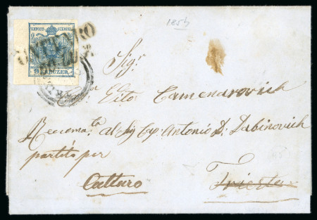 Stamp of Austria » Dalmatia (Dalmatien) Österreich Austria 1854, Faltbrief 9Kr Eckrand Ty III Dobrota --> Trieste ---> Cattaro