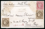 Stamp of France » Emission de Bordeaux 1870 1871, très jolie enveloppe chargée à 1000fr affranchie