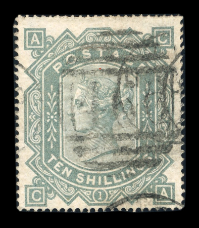 Stamp of Great Britain » 1855-1900 Surface Printed » 1867-83 High Values 1867-83 10s wmk MC used with Manchester "466" duplex and 5s pl.4 wmk anchor used
