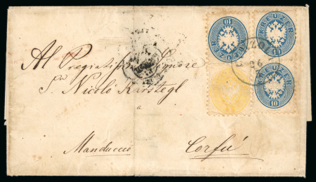 Stamp of Austria » Dalmatia (Dalmatien) 1864-66, AUSTRIA - DALMATIA 2 COVERS TO C0RFU from CURZOLA & CASTELNUOVO