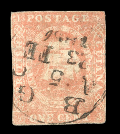 Stamp of British Guiana 1853-59 1d dull red (type A) with fine strike of the "A 5 C" cds of Sparta