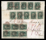 Stamp of China » Incoming Mail 1857-61 Washington 10c green, type V multiple franking on cover to China