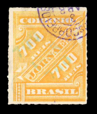 Stamp of Brazil » Later Issues 1898 700r Newspaper stamp with rare 700r surcharge error used
