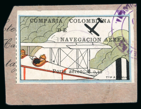 Stamp of Colombia » Airmails 1920 Compaña Colombiana de Navegacion Area (CCNA) 10c "fuselage and tail of biplane" used