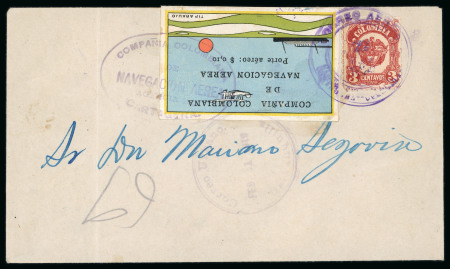 Stamp of Colombia » Airmails 1920 Compañia Colombiana de Navegacion Area (CCNA) "ocean liner", large margins all around, on 1920 (Feb 21) envelope