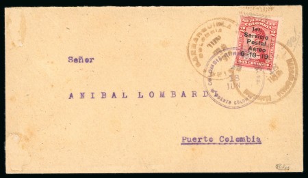 Stamp of Colombia » Airmails 1919 Airmail 2c Knox Martin with variety "1" with serif from pos.5, tied to 1919 (Jun 18) envelope