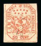 Stamp of Colombia 1863 50c red error of colour (instead of green)