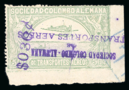 Stamp of Colombia » Airmails 1921 "$030¢" on 50c SCADTA pale green airmail surcharge, used