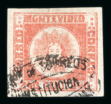 Stamp of Uruguay 1858 240c red with wide margins, used with "CORREOS CONSTITUCION" oval hs