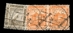 Stamp of Egypt » 1914-1922 Pictorials 1915 Surcharge 2m on 3m orange, horizontal pair showing surcharge à cheval applied  horizontally in combination with Pictorial 1m, tied CAIRO cds on fragment, plus mint single from position 190 with plate flaw, a fine an
