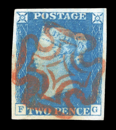 Stamp of Great Britain » 1840 2d Blue (ordered by plate number) 1840 2d Blue pl.1 FG with very good to large margins, crisp red and complete red MC