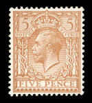 Stamp of Great Britain » King George V » 1912-24 Profile Head Issues 1912-24 Royal Cypher 5d yellow-brown with NO WATERMARK, mint nh