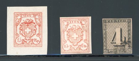 Stamp of Switzerland / Schweiz » Sammlungen Kleine Zusammenstellung von 3 Fälschungen, dabei Esslinger Probedruck