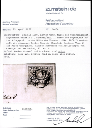 1851, Waadt 5, auf Damenbriefumschlag von Carouge 