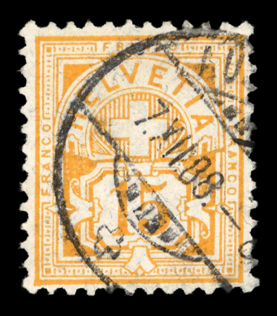Stamp of Switzerland / Schweiz » Ziffermuster 1888, Ziffermuster 15 Rp. in der gelborangen Nuance