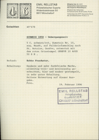 1850, Waadt 5, auf Stadtbrief von Genf