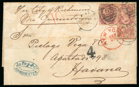 Stamp of Great Britain » 1854-1900 Postal History of the Perforated Line Engraved and Surface Printed Issues Cuba 1870-72 three entires from Birmingham to Habana