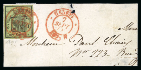 Stamp of Switzerland / Schweiz » Kantonalmarken » Genf 1848, grosser Adler gelbgrün auf grossem Briefstück