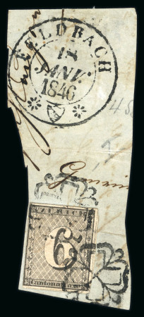 Stamp of Switzerland / Schweiz » Kantonalmarken » Zürich 1846, Zürich 6 mit senkrechten Unterdrucklinien