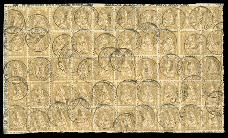 Stamp of Switzerland / Schweiz » Sitzende Helvetia Gezaehnt » Briefmarken 1867-1878 1876, 1 Fr. golden auf gelbem Unterdruck, unterer Halbbogen