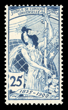 Stamp of Switzerland / Schweiz » Weltpostverein UPU 1900, 25 Rp. blau, 3. sogenannte nachgravierte Platte