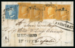Stamp of Italian States » Sicily » 1/2 Grano, Plate I » Covers Sicily 1859 registered entire Messina to Cefalu with four 1/2Gr including a rare yellowish brown (giallo brunastro), and a 2Gr