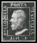 Stamp of Italian States » Sicily » 1 Grano, Plate I » Retouches Sicily 1859 1Gr plate I showing retouch pos. 16 mint, one of only two recorded