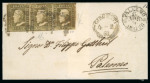 Stamp of Italian States » Sicily » 1 Grano, Plate II » Covers Sicily 1 Gr. plate II, dark olive brown (bruno oilva scuro), horizontal strip of three on 1860 (4.2) cover from Girgenti