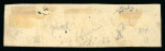 1859 1 Gr. Plate III, light olive-green (verde oliva chiaro), horizontal strip of four, positions 35–38, with good to fine margins. Showing the characteristic small retouches around the Adam’s apple. Fine used multiple. 