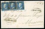 Stamp of Italian States » Sicily » 2 Grana, Plate I » Covers Sicily 1859 (Mar) Registered cover from Siracusa to Messina with three 1859 2 Gr., from different plates