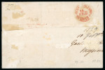 Stamp of Italian States » Sicily » 2 Grana, Plate I » Covers Sicily 1859 2 Gr. plate I, cobalt (cobalto), two horizontal right marginal pairs, positions 99-100 and 89-90, on 1859 cover from Messina to Napoli, cancelled only by red framed 'Pacchetto a vapori Sicilia/ fuori valigia'