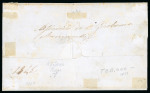 Stamp of Italian States » Sicily » 2 Grana, Plate III » Covers Sicily 1859 2Gr plate III azzurro verdastro strip of five and plate II bruno oliva pair registered cover from Barcellona