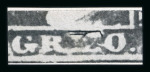 1859 20 Gr., dark slate (ardesia scuro), position 72 showing retouch between the “R” and “2”, with four margins. Fine used example.   A scarce and attractive example of this recorded retouched position, displaying excell