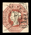 1847–54 1s Pale Green and 10d Brown, on piece. A fine and attractive piece, the stamps tied by complete “447” Leeds duplex cancellations. Also included are a further 10d Brown single and a 6d Dull Lilac, each a fine used