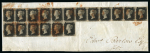 Stamp of Great Britain » 1840 1d Black and 1d Red plates 1a to 11 1840 1d black pl.6 in block of eighteen on large piece tied red MC cancels
