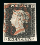 Stamp of Great Britain » 1840 1d Black and 1d Red plates 1a to 11 1840 1d black pl.2 TB with four margins and red MC