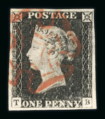 Stamp of Great Britain » 1840 1d Black and 1d Red plates 1a to 11 1840 1d black pl.2 TB with four margins and red MC