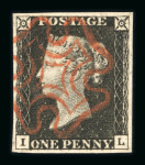 Stamp of Great Britain » 1840 1d Black and 1d Red plates 1a to 11 1840 1d black pl.2 IL with four margins and neat strike of red MC