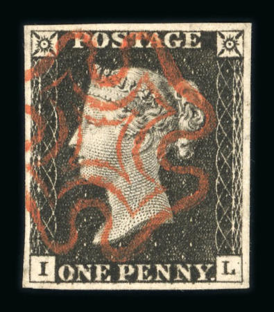 Stamp of Great Britain » 1840 1d Black and 1d Red plates 1a to 11 1840 1d black pl.2 IL with four margins and neat strike of red MC