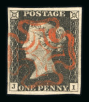 Stamp of Great Britain » 1840 1d Black and 1d Red plates 1a to 11 1840 1d black pl.2 JI with four margins, crisply struck red MC