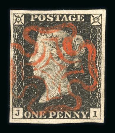 Stamp of Great Britain » 1840 1d Black and 1d Red plates 1a to 11 1840 1d black pl.2 JI with four margins, crisply struck red MC