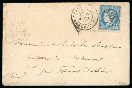 Stamp of France » Siège de Paris 1870 1871, Cérès dentelé 20cts bleu Y&T n° 37 oblitéré sur