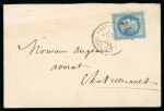 Stamp of France » Empire Lauré 1863-1870 1871, Napoléon III Lauré 20cts bleu Y&T n° 29B oblitéré