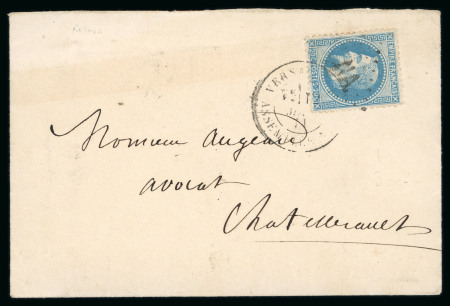 Stamp of France » Empire Lauré 1863-1870 1871, Napoléon III Lauré 20cts bleu Y&T n° 29B oblitéré