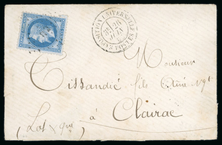 Stamp of France » Empire Lauré 1863-1870 1867, Napoléon III Lauré 20cts bleu Y&T n° 29A oblitéré