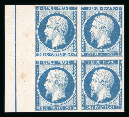 Stamp of France » Présidence de 1852 1852,  type Présidence 25c bleu essai en bloc de quatre