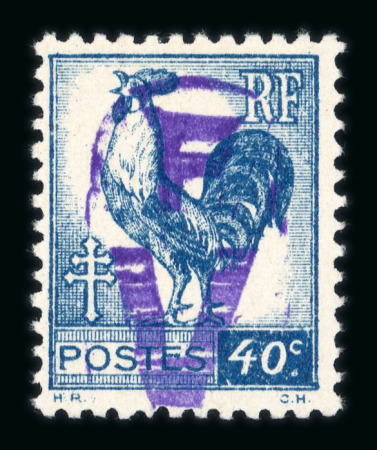 Stamp of France » Libération Fougeres : 1944, type Coq 40c bleu Mayer n° 1 neuf