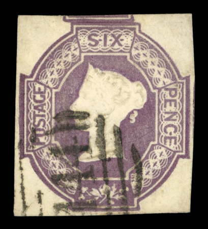 1847–54 6d. A fine and attractive group of three singles, all with clear to large margins and neatly cancelled