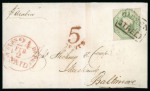 Stamp of Great Britain » 1847-54 Embossed 1856 (Jan 18) wrapper from Glasgow, Scotland, to the USA, with 1847-54 1s pale green tied by "QUEEN / STREET" Scots Local